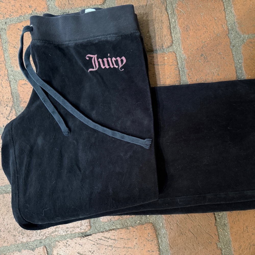Juicy Couture Black Velour Pants with Pink  Logo on the front
